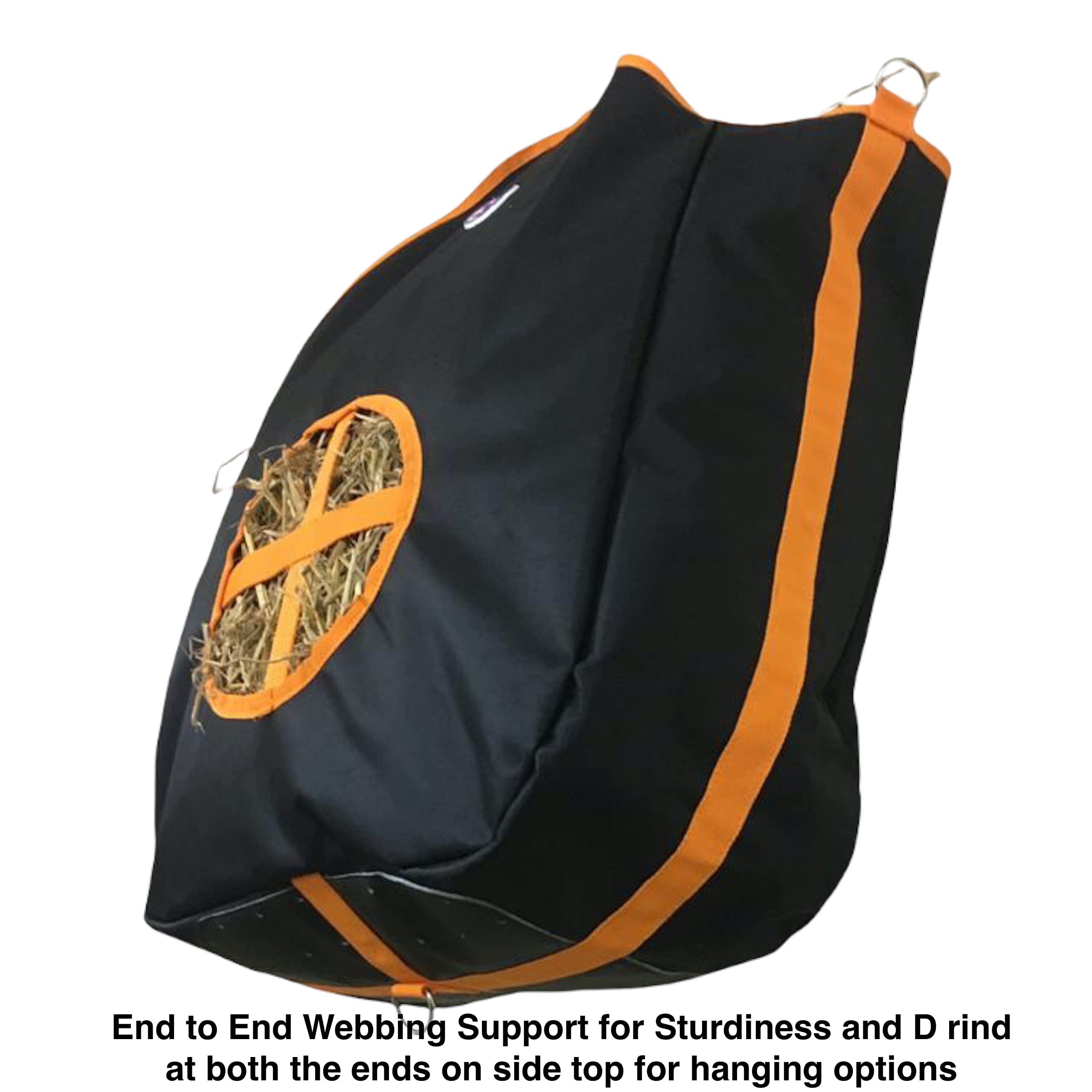 Majestic Ally Nylon Hay Feeder Tote Bag for Horse, Goat, Sheep - Double Sides Open Feed Hole with Faux Leather Ventilated Bottom- Premium Quality -Simulates Grazing - Reduces Waste (Black) - Image 5