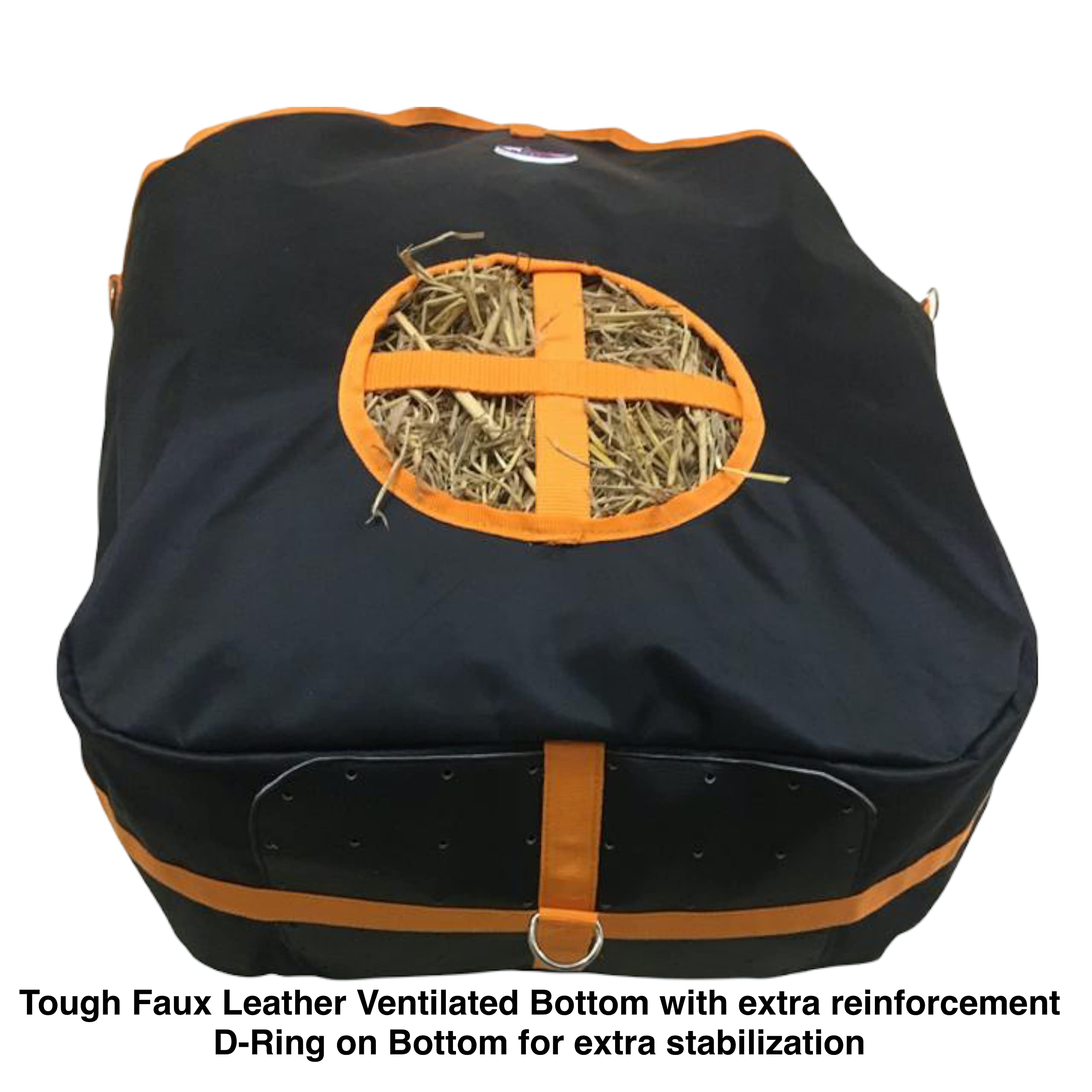 Majestic Ally Nylon Hay Feeder Tote Bag for Horse, Goat, Sheep - Double Sides Open Feed Hole with Faux Leather Ventilated Bottom- Premium Quality -Simulates Grazing - Reduces Waste (Black) - Image 6