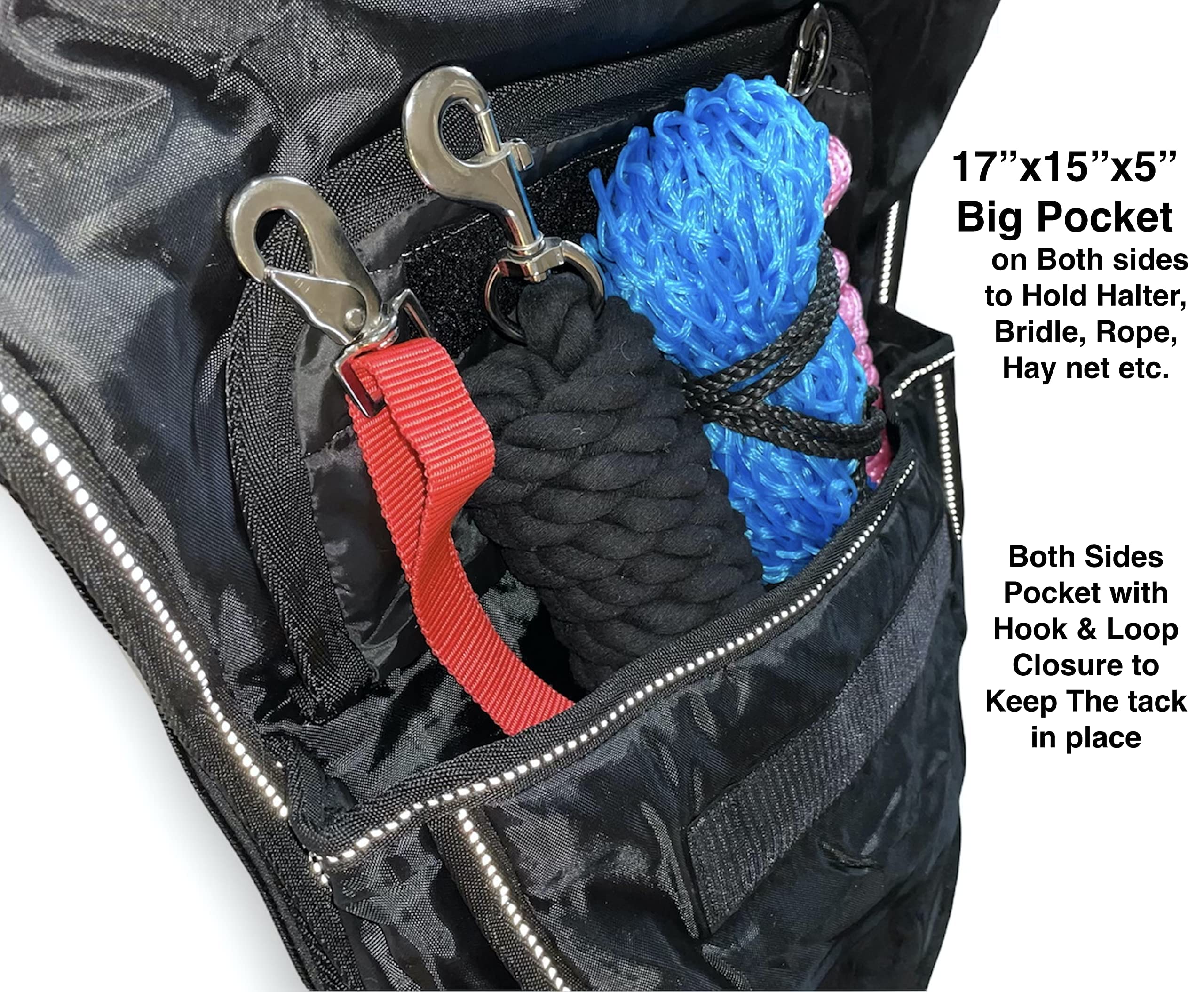 Majestic Ally Nylon Reflective Western Saddle Carry Bag with Large Pockets- Black - Image 4