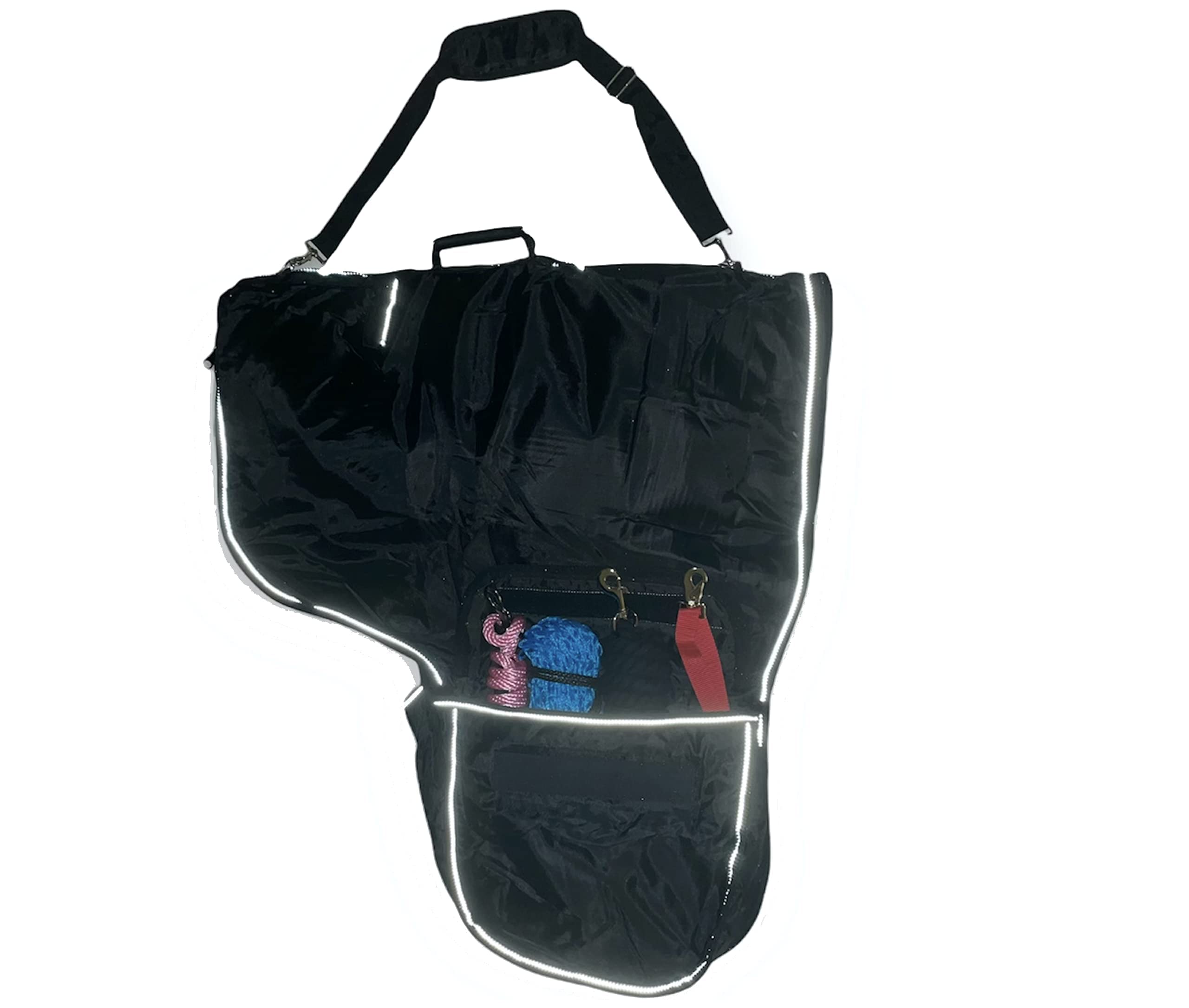 Majestic Ally Nylon Reflective Western Saddle Carry Bag with Large Pockets- Black - Image 8