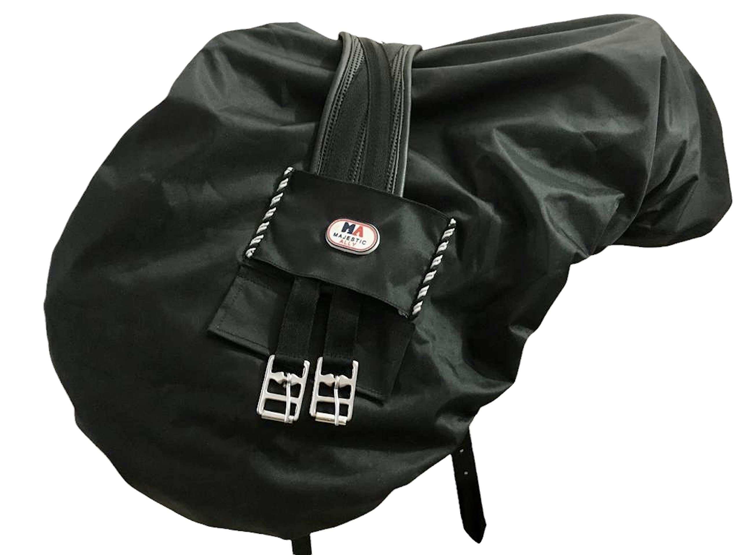 Majestic Ally Nylon Waterproof Fleece Lined Ride On English Saddle Cover-Multiple Color (Black) - Image 3