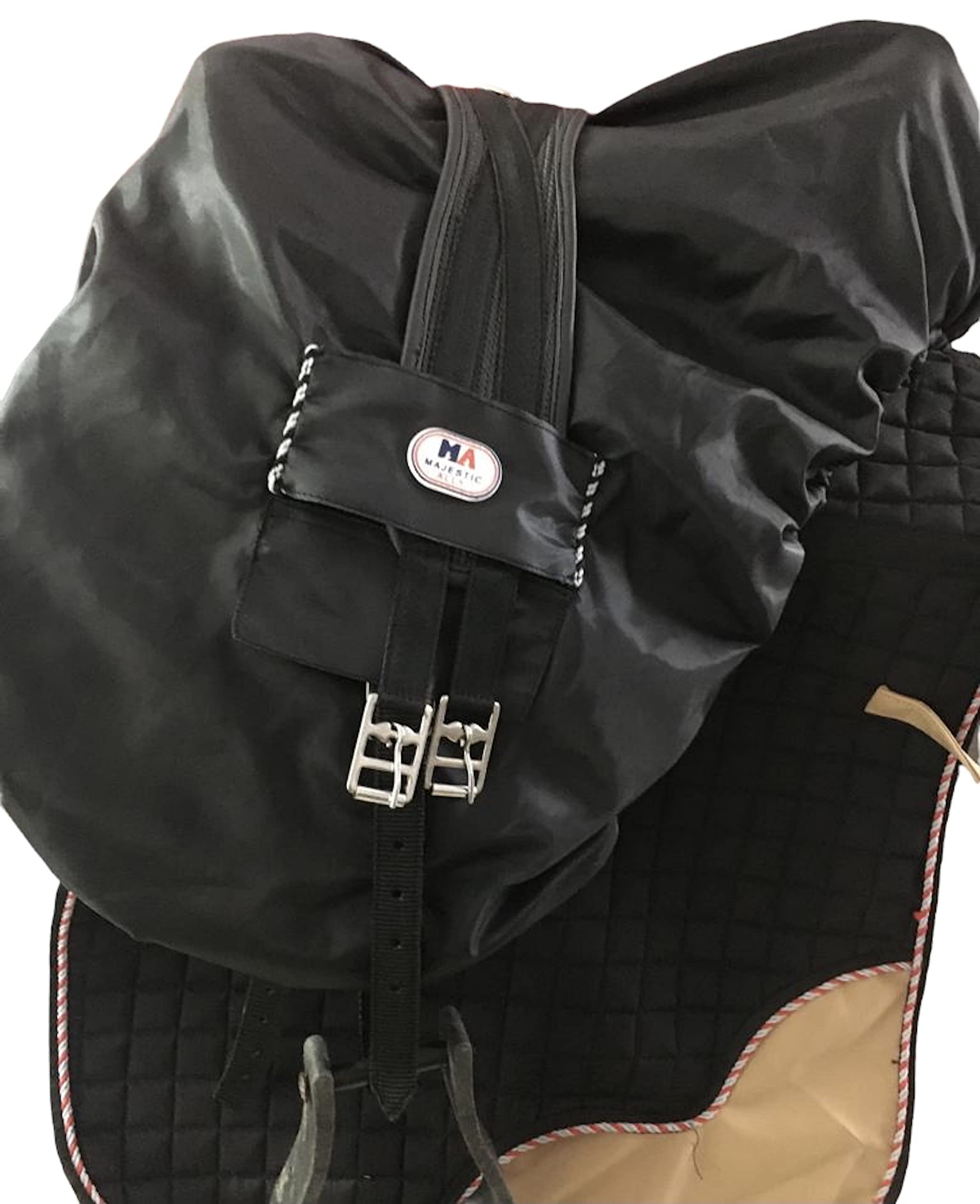 Majestic Ally Nylon Waterproof Fleece Lined Ride On English Saddle Cover-Multiple Color (Black) - Image 7