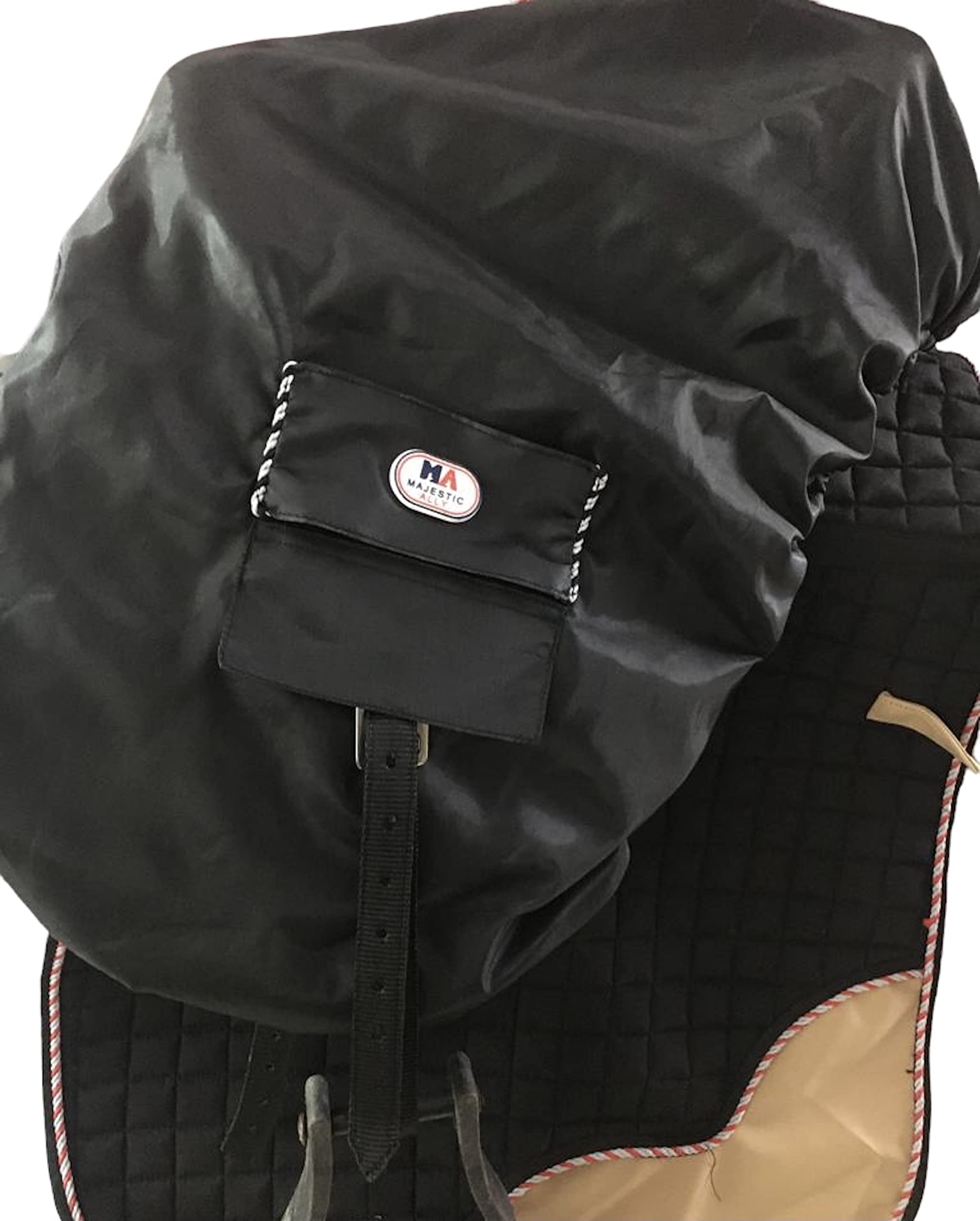 Majestic Ally Nylon Waterproof Fleece Lined Ride On English Saddle Cover-Multiple Color (Black) - Image 8