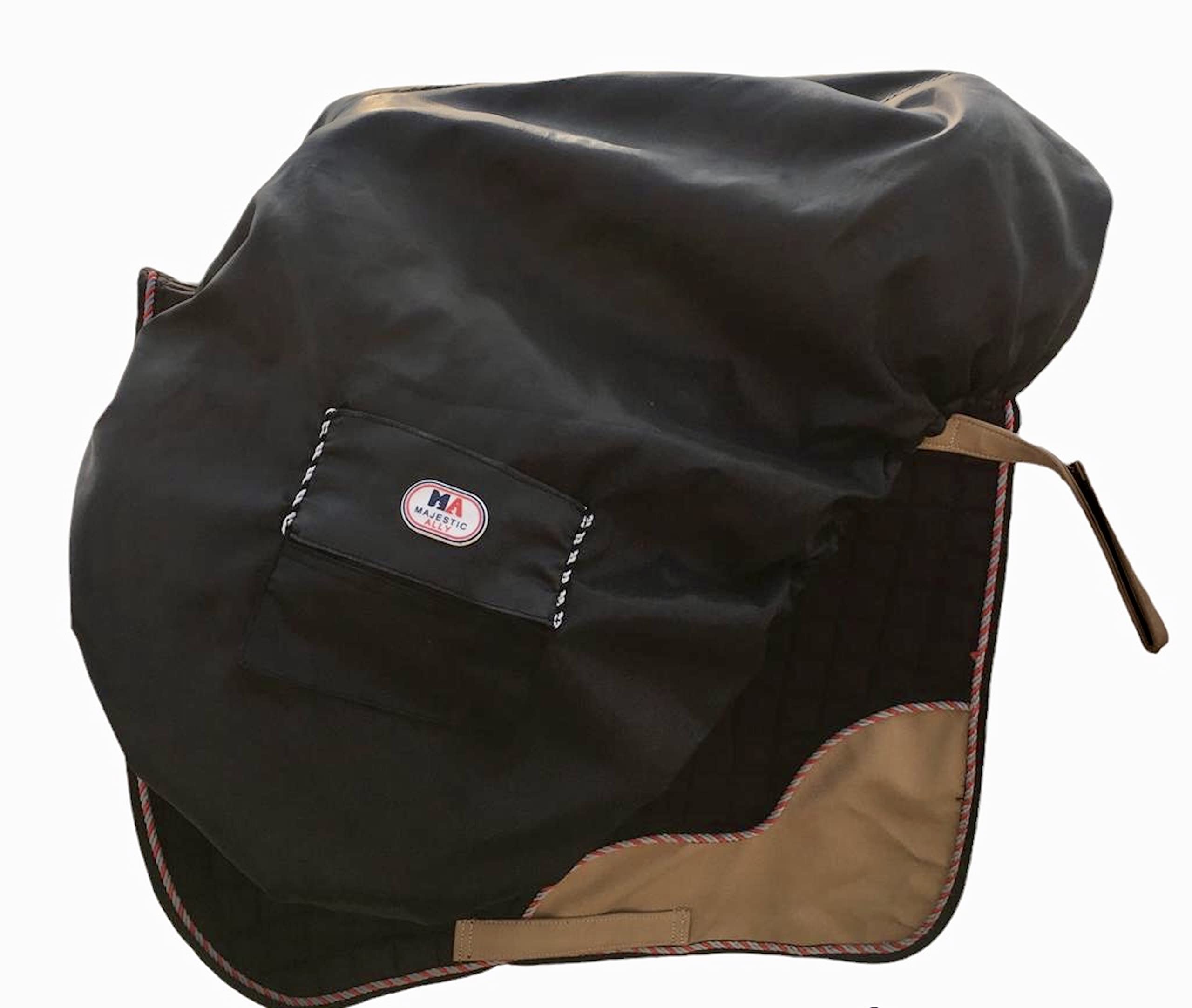 Majestic Ally Nylon Waterproof Fleece Lined Ride On English Saddle Cover-Multiple Color (Black) - Image 9