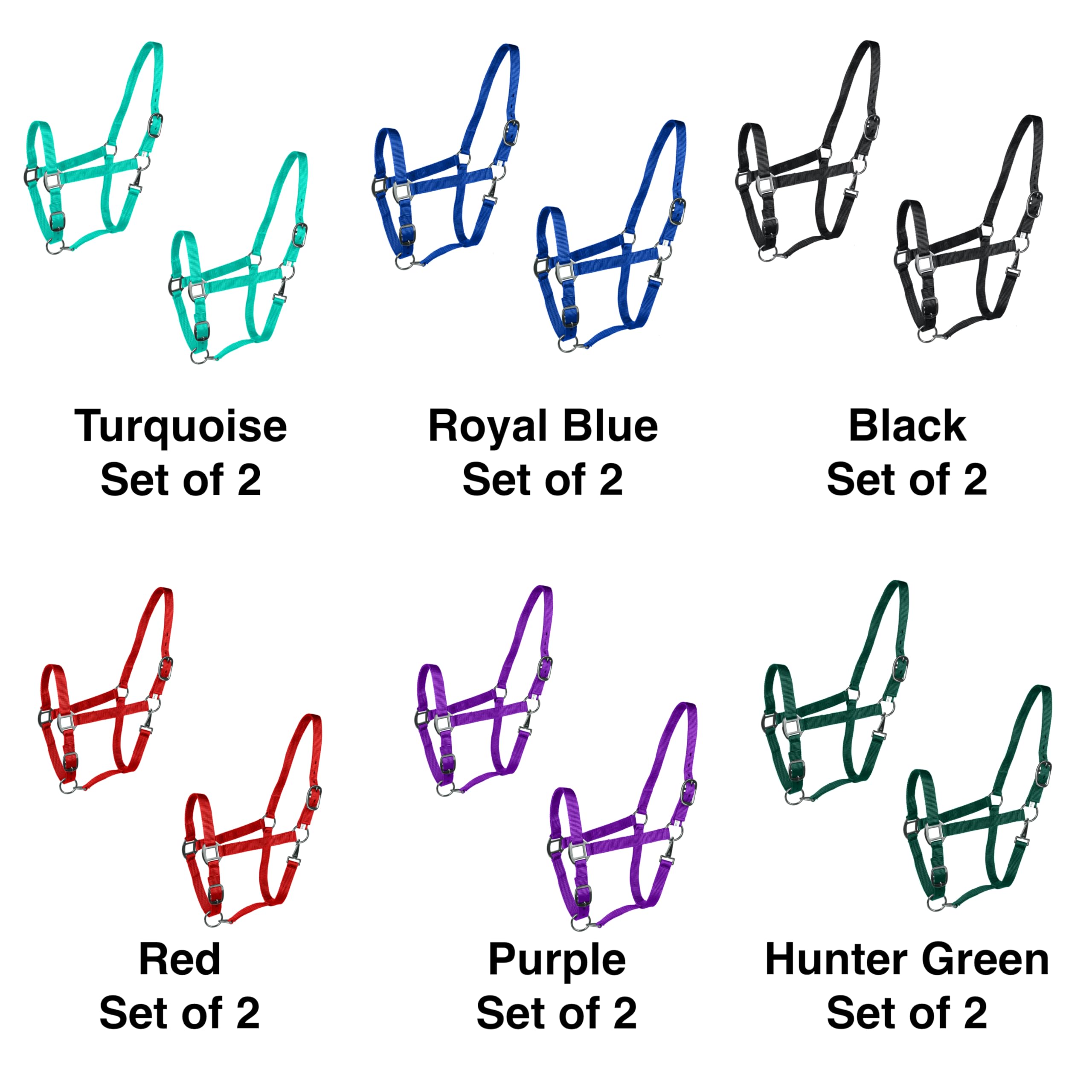 Majestic Ally Pack of 2 Adjustable Halter for Horses–Adjustable Chin and Crown– Sewn-in Throat Snap Hook- Heavy Duty Rose Gold or Black Nickel Finish Hardware–Full - Image 3