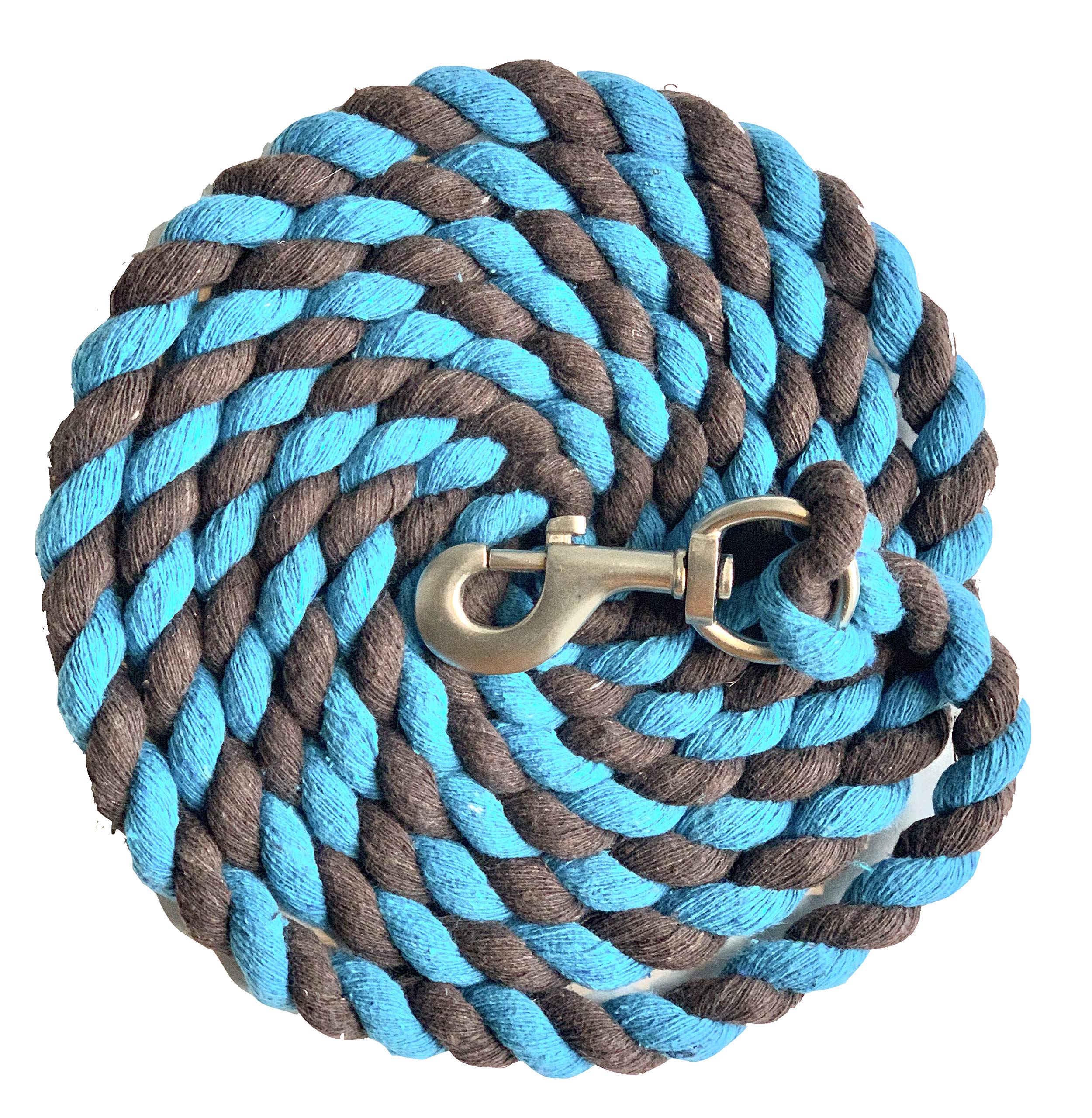 Majestic Ally Pack of 2 Solid Cotton Lead Rope for Horses & Livestock – 10 Foot Long and 5/8 inch Thick - Replaceable Heavy-Duty Satin Bolt Snap – Handmade – Soft, Broken in Feel (Turquoise -Brown) - Image 3