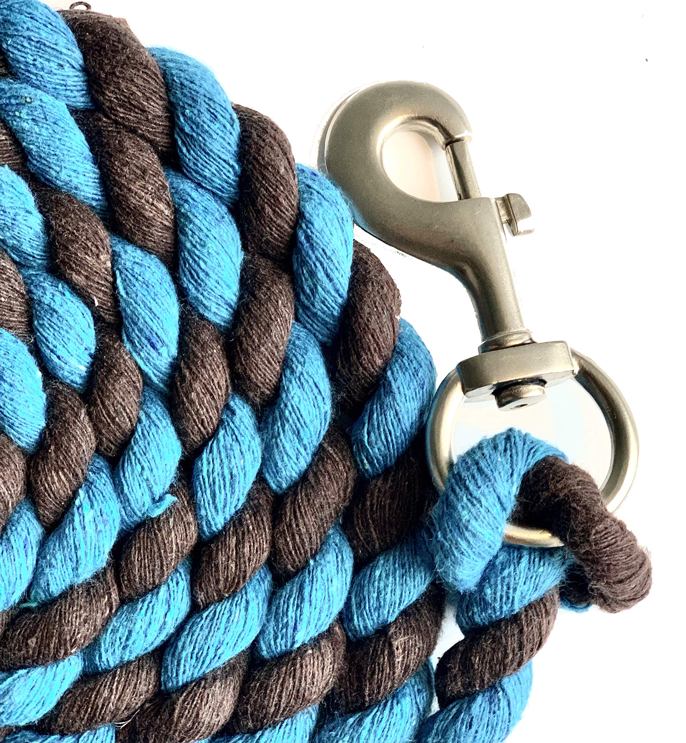 Majestic Ally Pack of 2 Solid Cotton Lead Rope for Horses & Livestock – 10 Foot Long and 5/8 inch Thick - Replaceable Heavy-Duty Satin Bolt Snap – Handmade – Soft, Broken in Feel (Turquoise -Brown) - Image 4