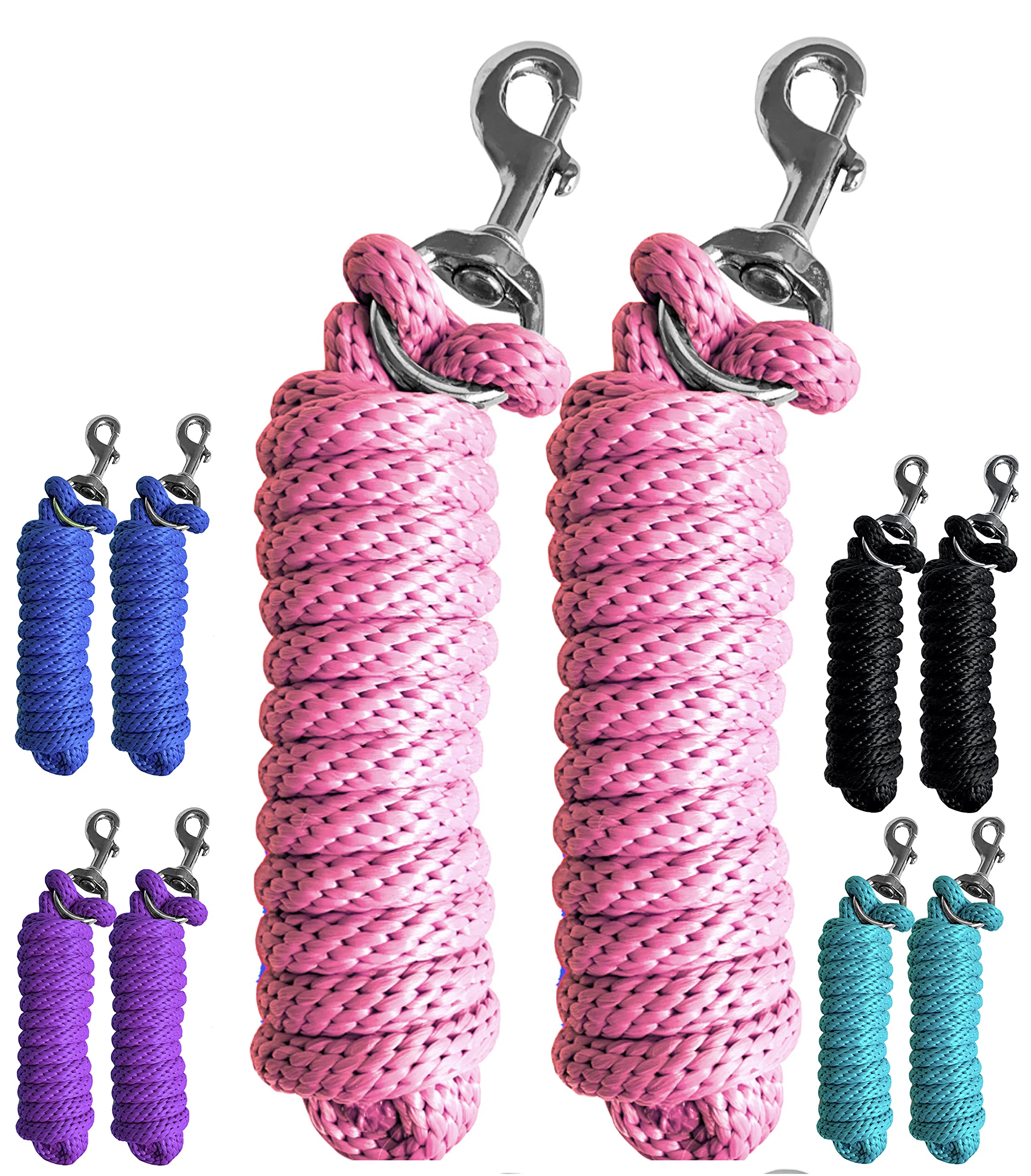 Majestic Ally Pack of 2 Solid Poly Lead Rope for Horses & Livestock – 10 Foot Long and 5/8 inch Thick - Replaceable Heavy-Duty Bolt Snap – Handmade – Soft, Broken in Feel (Pink) - Image 6