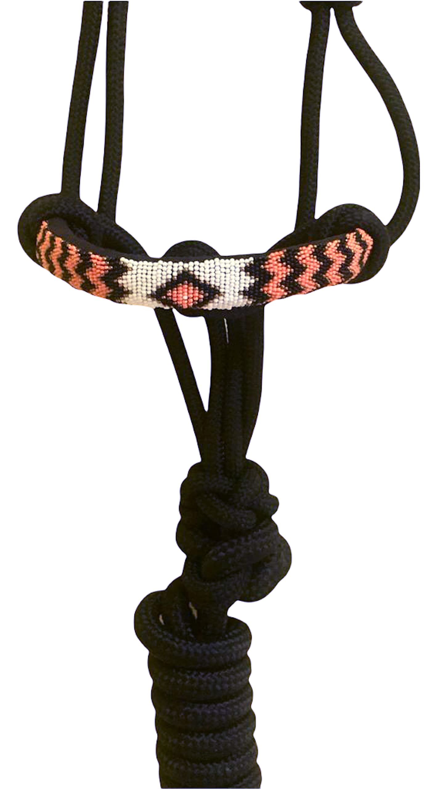Majestic Ally Padded Beaded Nose Braided Rope Halter with 10' Matching Lead - Full (Black) - Image 4