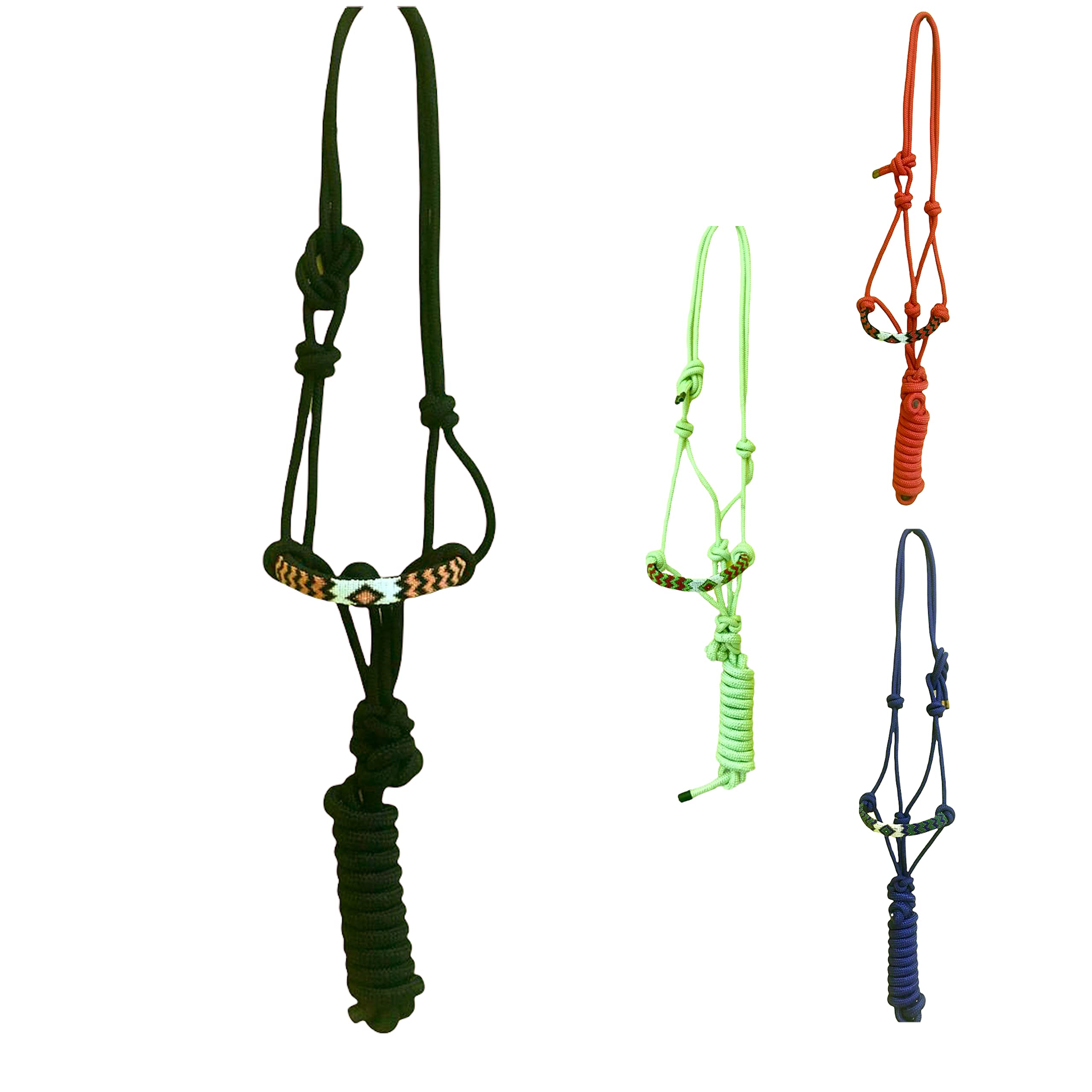 Majestic Ally Padded Beaded Nose Braided Rope Halter with 10' Matching Lead - Full (Black) - Image 6