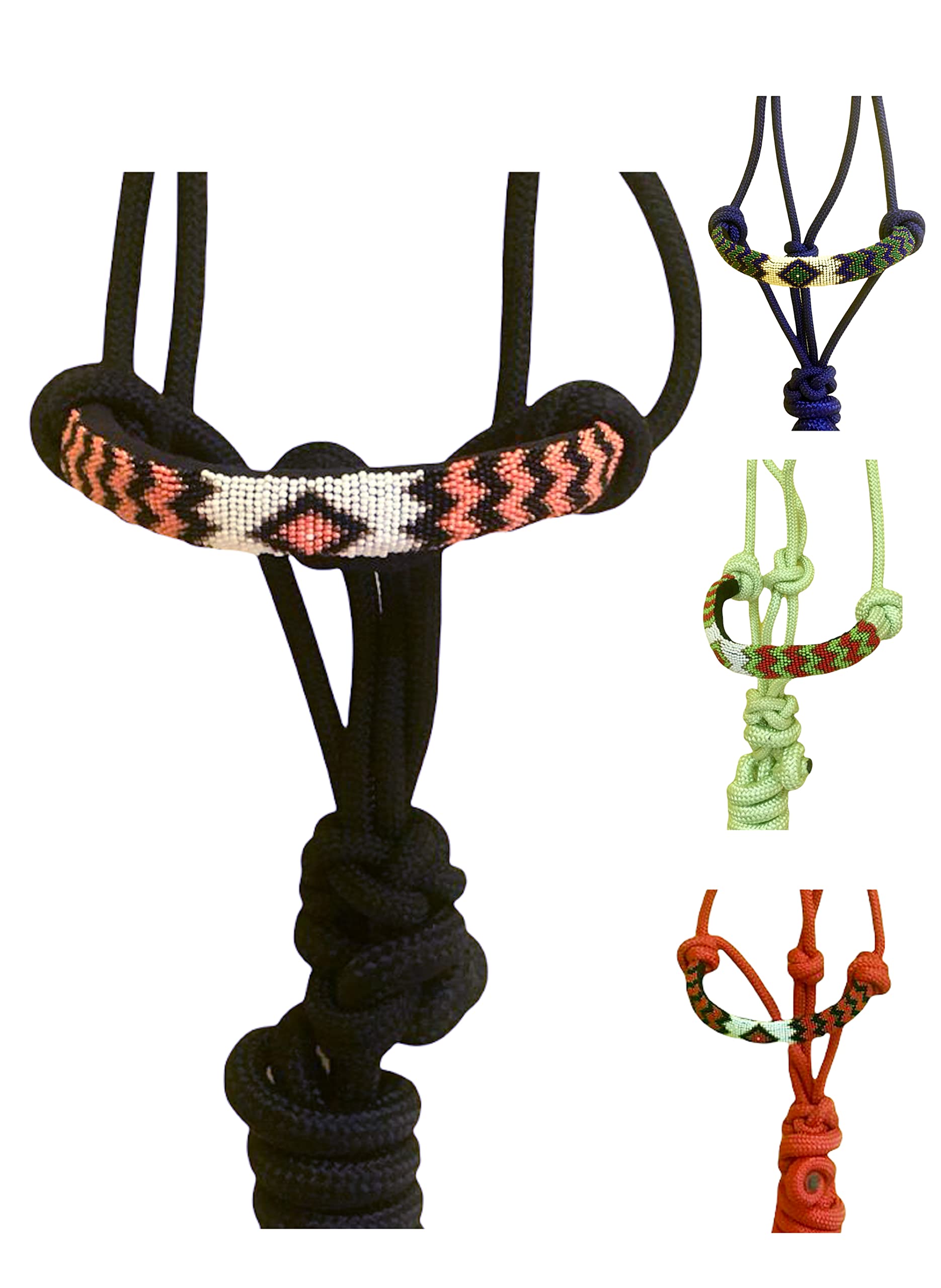 Majestic Ally Padded Beaded Nose Braided Rope Halter with 10' Matching Lead - Full (Black) - Image 7
