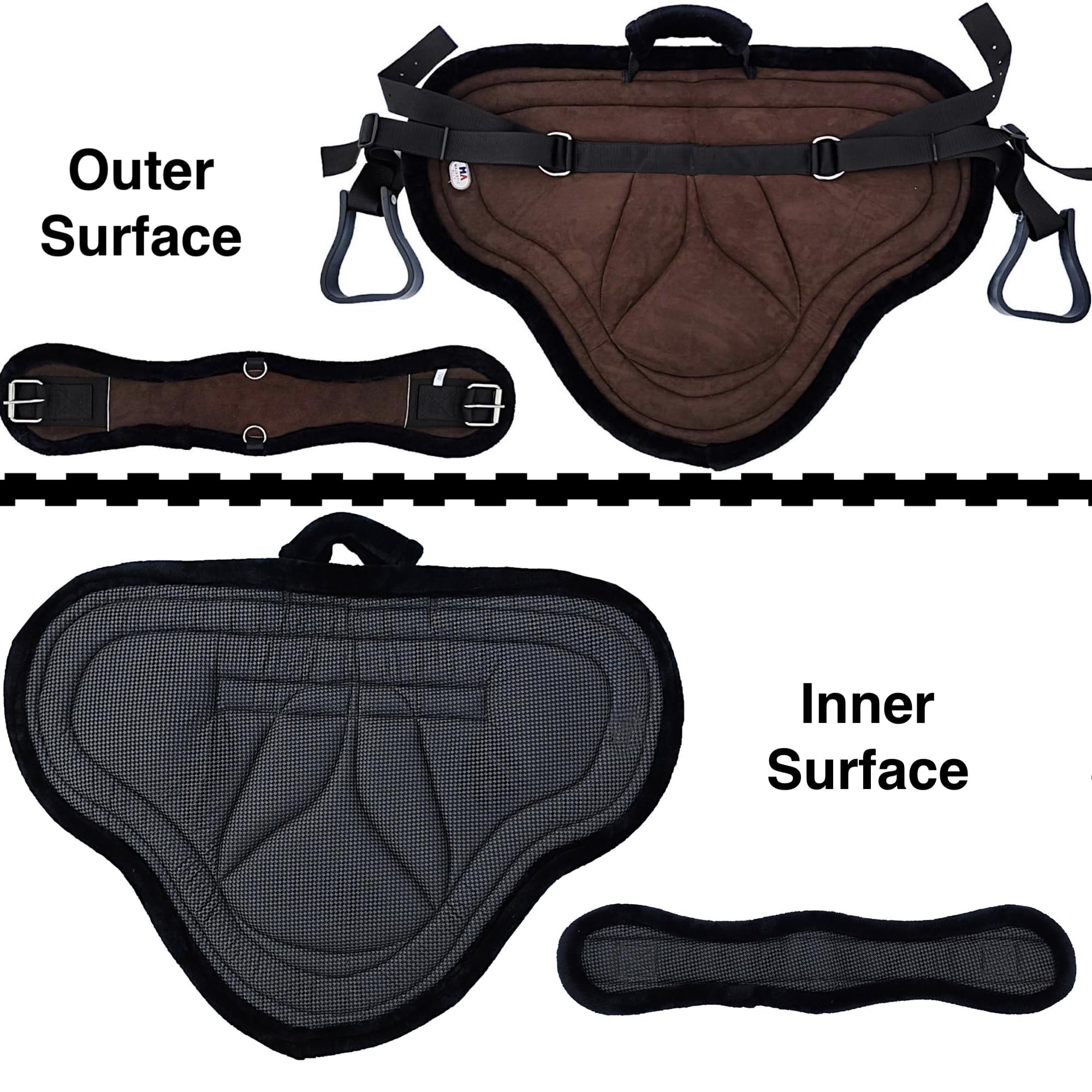 Majestic Ally Padded Suede Leather Bareback Pad Horse Riding Pad with Non Slip Breathable Girth & Stirrups - Image 4