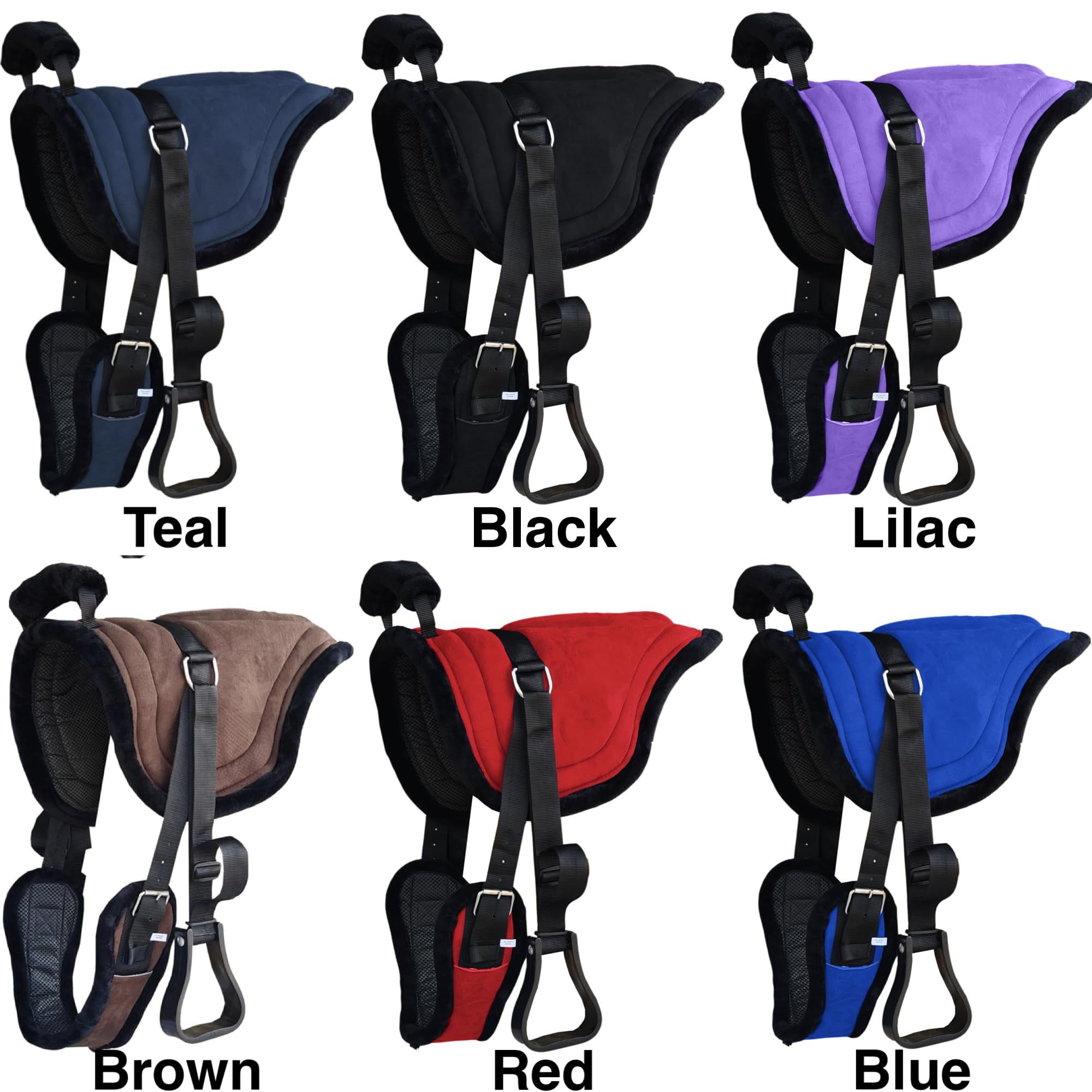 Majestic Ally Padded Suede Leather Bareback Pad Horse Riding Pad with Non Slip Breathable Girth & Stirrups - Image 5