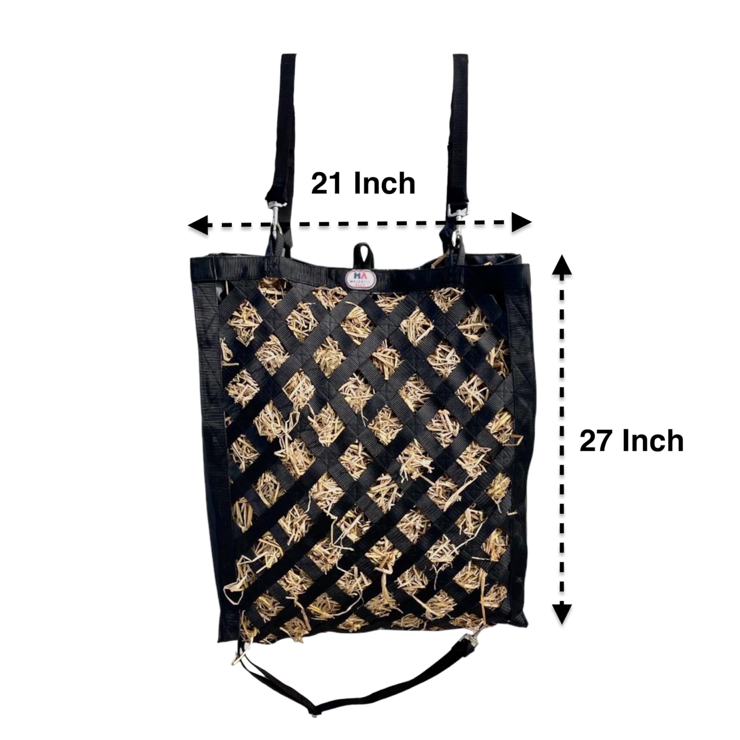 Majestic Ally Premium Nylon Hay Bag for Horses and Livestock, Simulates Grazing, Slow Feeding, Heavy-Duty PP Webbing,Quick-Adjust Straps, Small Hole for Digestion, Multiple Colors (Black) - Image 6