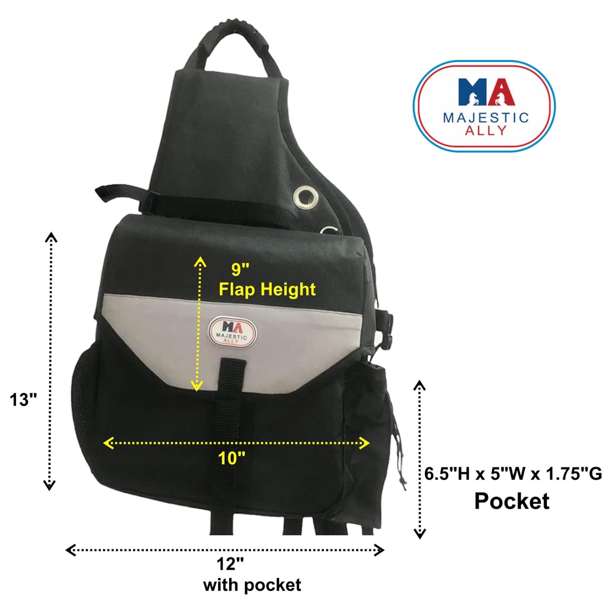 Majestic Ally Saddle Bag for Horses - Nylon Insulated Leakproof Cooler Reflective Padded with Pockets and Water Bottle Carrier Durable Saddle Bag (Black) - Image 7