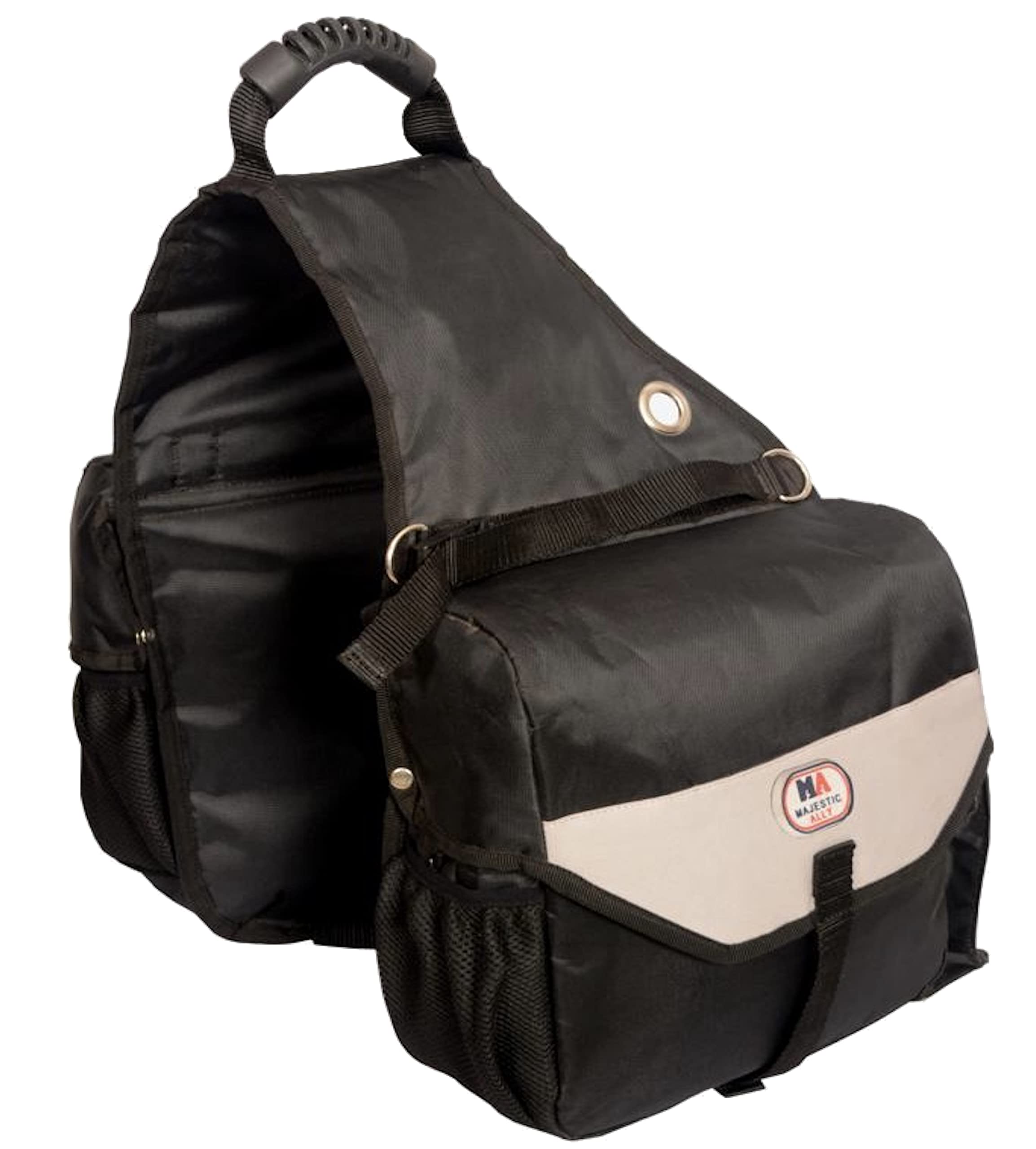 Majestic Ally Saddle Bag for Horses - Nylon Insulated Leakproof Cooler Reflective Padded with Pockets and Water Bottle Carrier Durable Saddle Bag (Black) - Image 8
