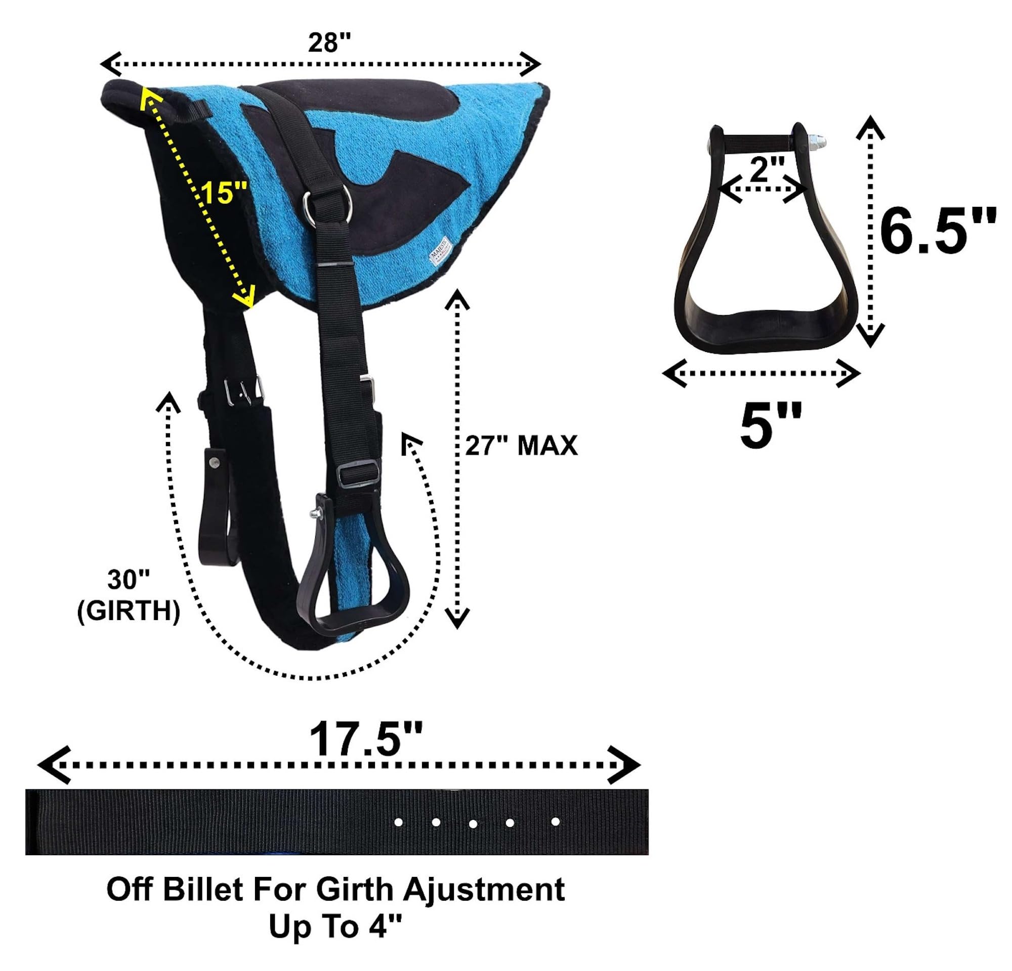 Majestic Ally Solid Bareback Pad Sued Padded Sheet with Girth & Stirrups - Image 3