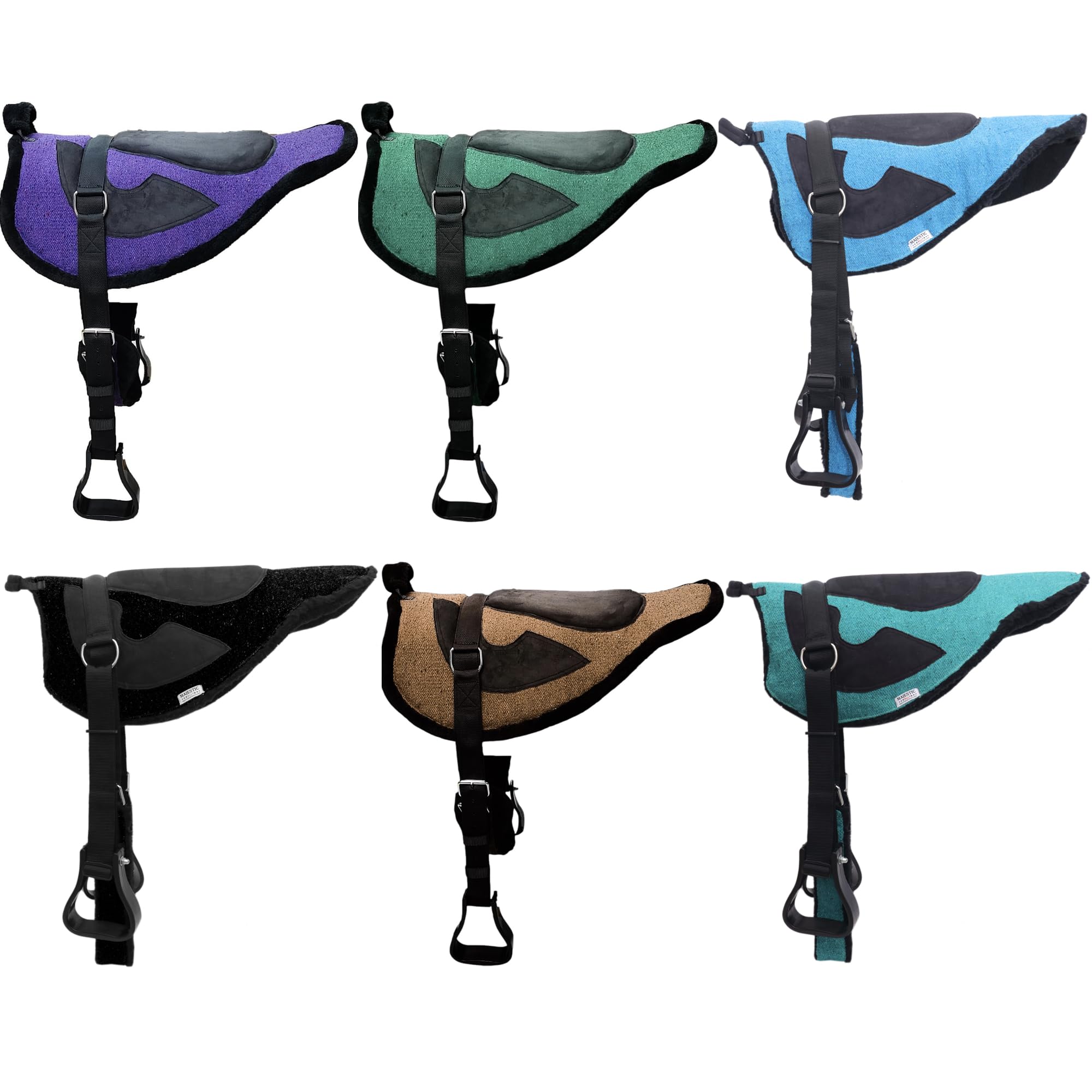 Majestic Ally Solid Bareback Pad Sued Padded Sheet with Girth & Stirrups - Image 4