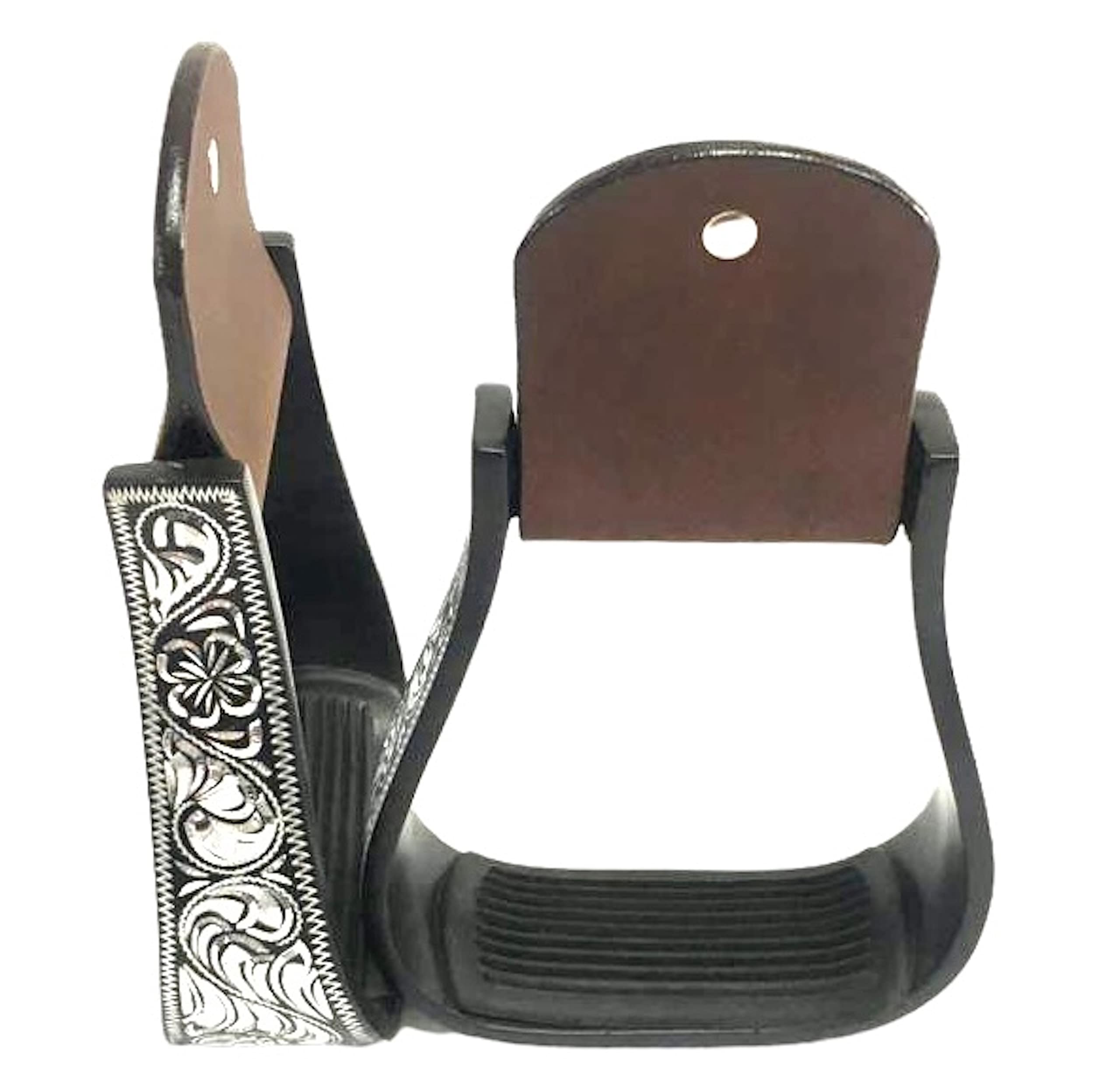 Majestic Ally Western Horse Aluminum Black Engraved Stirrups- Adults - Image 3