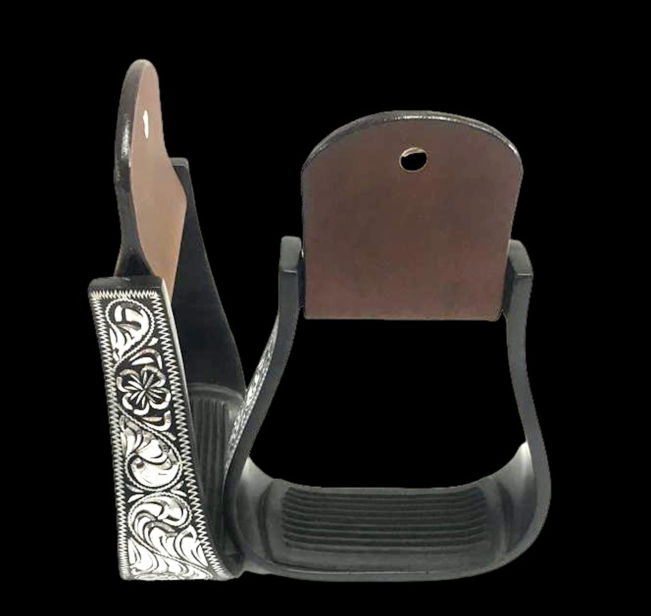 Majestic Ally Western Horse Aluminum Black Engraved Stirrups- Adults - Image 7