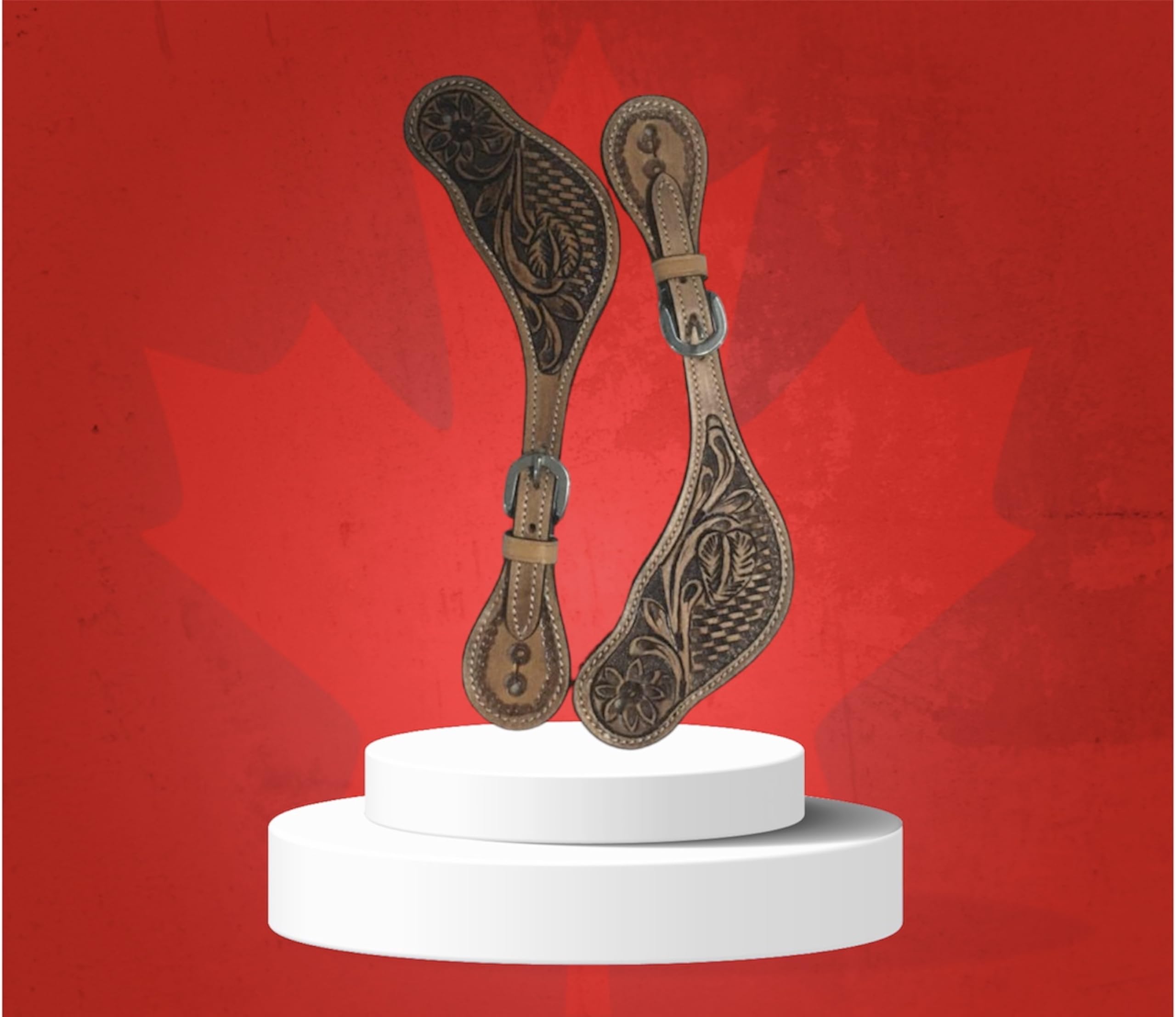 Majestic Ally Western Spur Straps, Genuine Leather, Antique Hand Tooling, Adjustable Stainless Steel Buckle - Image 7